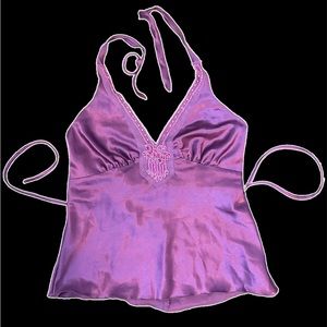 SOLD Purple satin soulmates beaded halter top!!